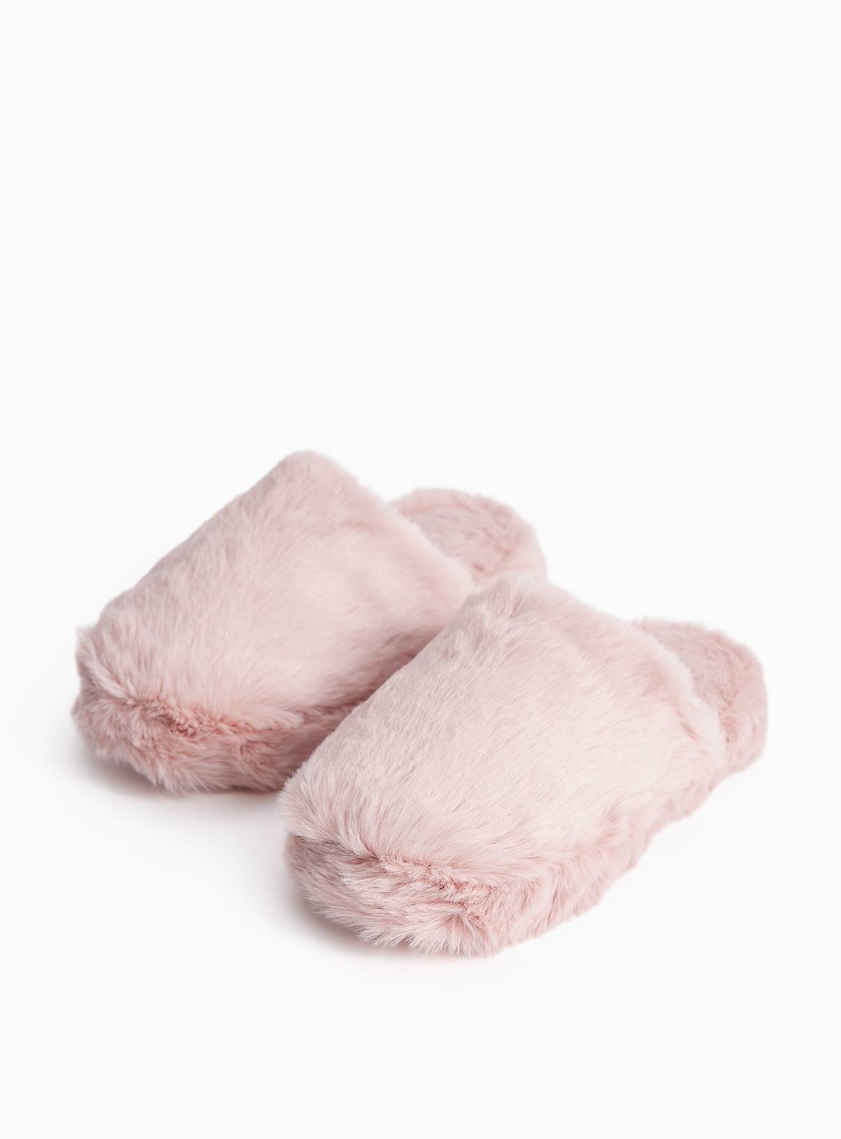 Pink Plush Faux Fur Mule Slippers L - Image 1